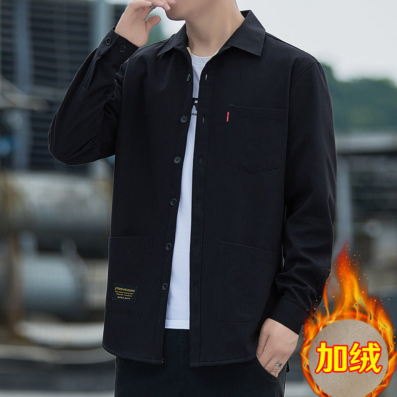 Thickened Men&#039;s Long-sleeved Shirt Winter Coat Shirt Multi-pocket Workwear Casual Cotton Warm Men