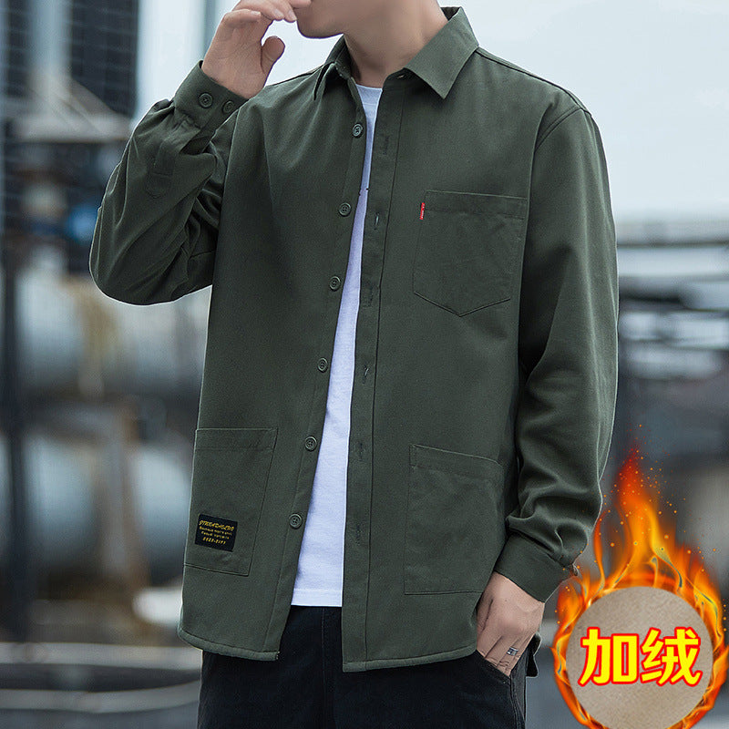 Thickened Men&#039;s Long-sleeved Shirt Winter Coat Shirt Multi-pocket Workwear Casual Cotton Warm Men