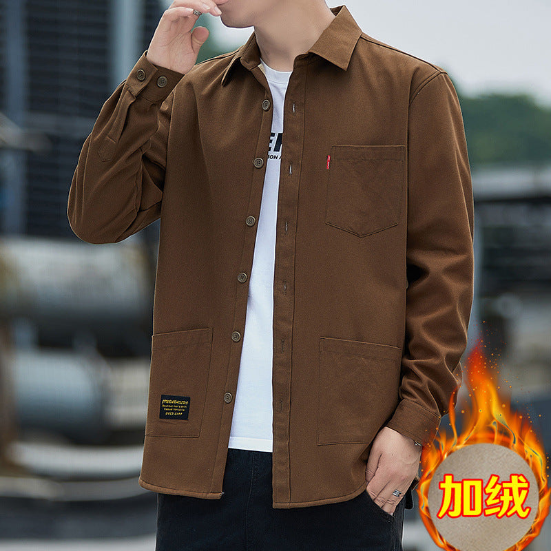 Thickened Men&#039;s Long-sleeved Shirt Winter Coat Shirt Multi-pocket Workwear Casual Cotton Warm Men