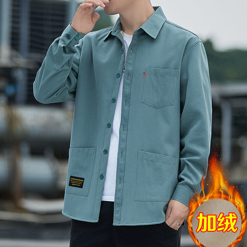 Thickened Men&#039;s Long-sleeved Shirt Winter Coat Shirt Multi-pocket Workwear Casual Cotton Warm Men