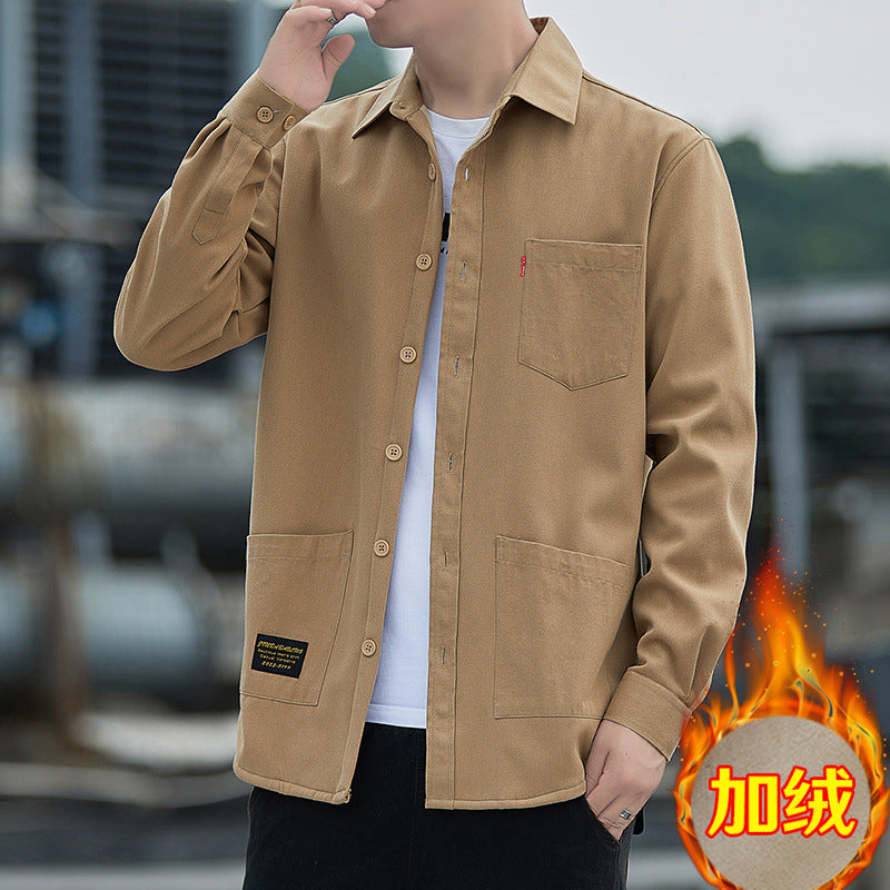 Thickened Men&#039;s Long-sleeved Shirt Winter Coat Shirt Multi-pocket Workwear Casual Cotton Warm Men